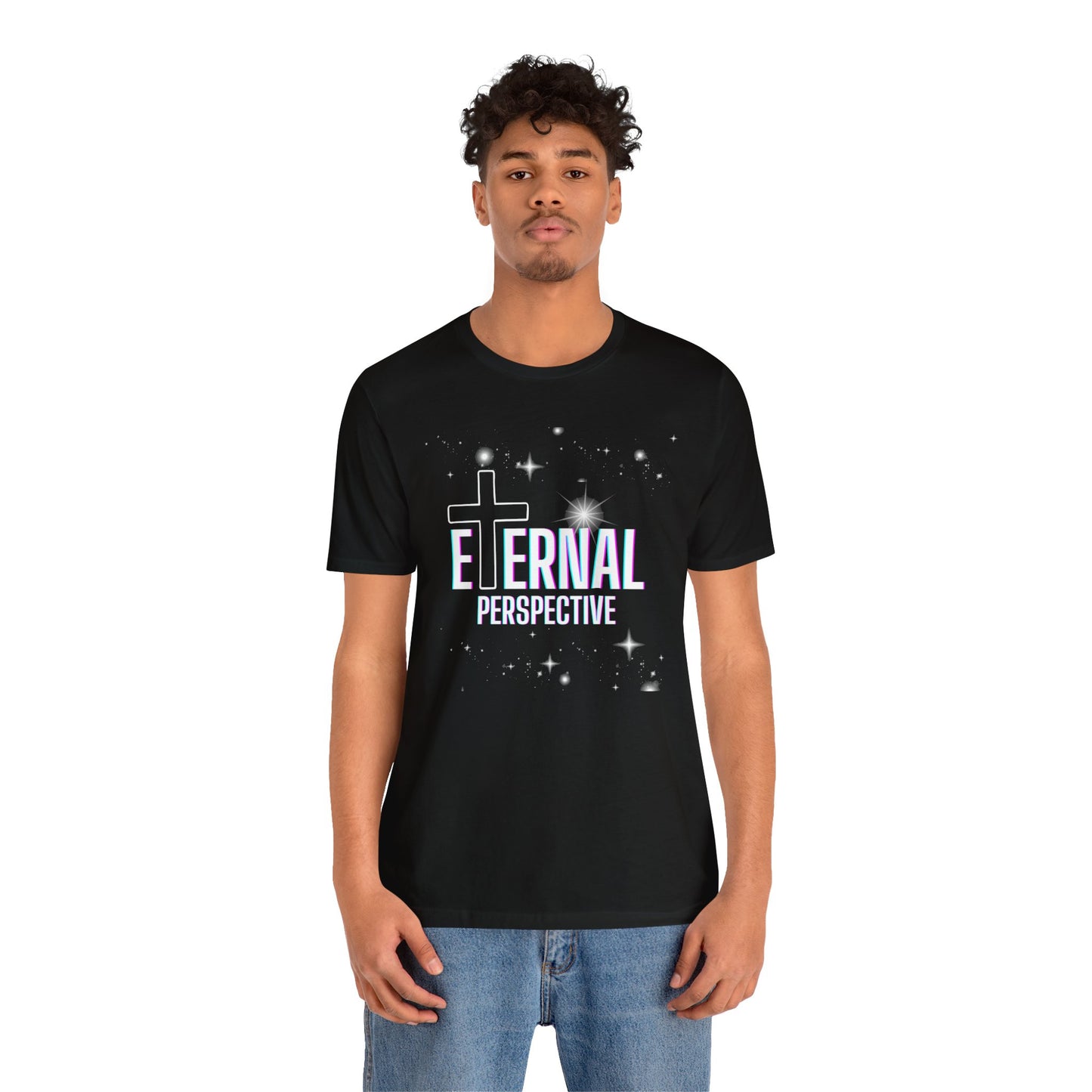 Eternal Perspective white letters Unisex xs plus Jersey Short Sleeve Tee