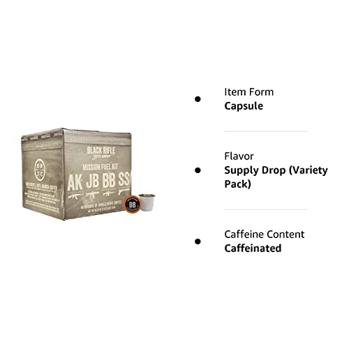 Black Rifle Coffee Supply Drop Variety Pack (48 Count of Pods) Contains a Mix of Silencer Smooth (Light Roast), AK Espresso (Medium Roast), Just Black (Medium Roast), and Beyond Black (Dark Roast), Help Support Veterans and First Responders