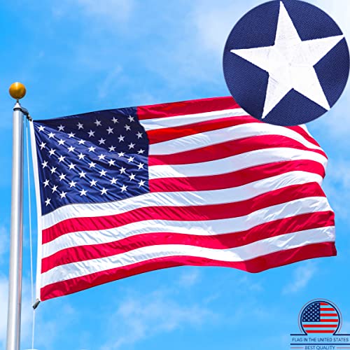 American Flag 3x5 Ft Outdoor Heavy Duty,100% in USA Longest Lasting American Flags For Outside 3x5,American Flag 3x5 Embroidered Stars,Us Flags 3x5 Outdoor Best In Usa High Wind Stitched Stripes,Outdoor 3x5 American Flag Nylon,Embroidered Outside All Weat